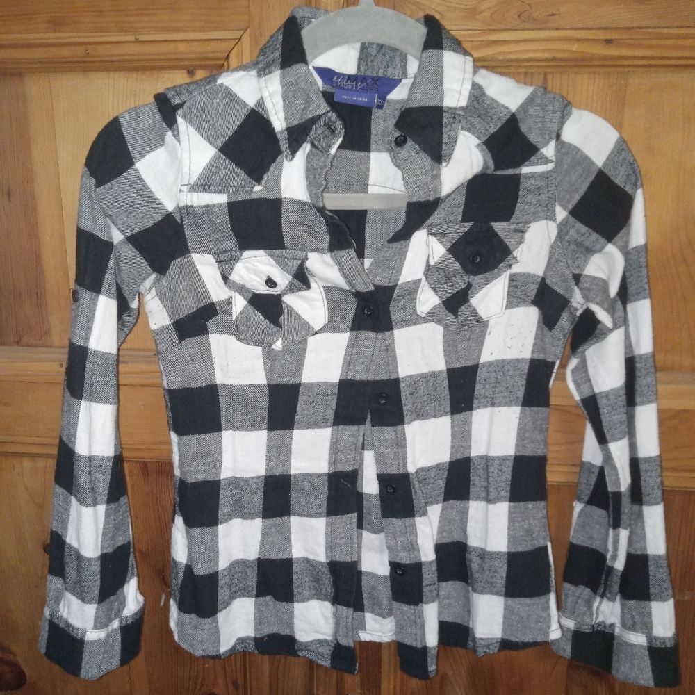 Miley Cyrus/ Max Azria Black and White Plaid Button-Up Shirt Womens Sz XS